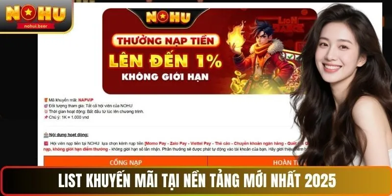 List khuyến mãi tại nền tảng mới nhất