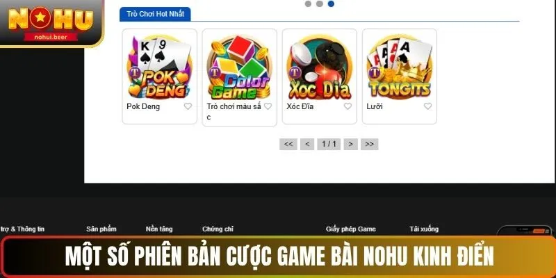 Một số phiên bản cược game bài NOHU kinh điển
